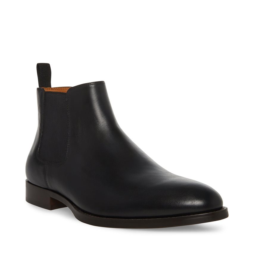 Black Steve Madden Agate Leather Men's Chelsea Boots | PH 5740JWI